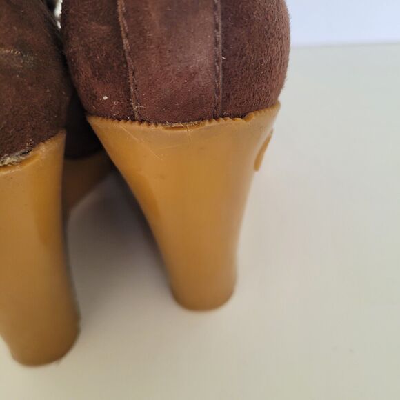 GUCCI Brown MERINO LAMBSKIN SHEARLING Suede Leather WEDGE BOOTS w/FUR Size 35 5 - Picture 6 of 11